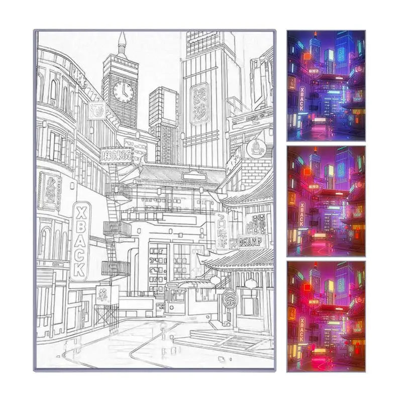 Beautiful City Night View Painting