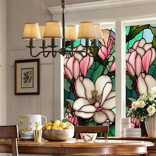 Retro Floral Privacy-Stained Glass Window Film (Self-Adhesive)
