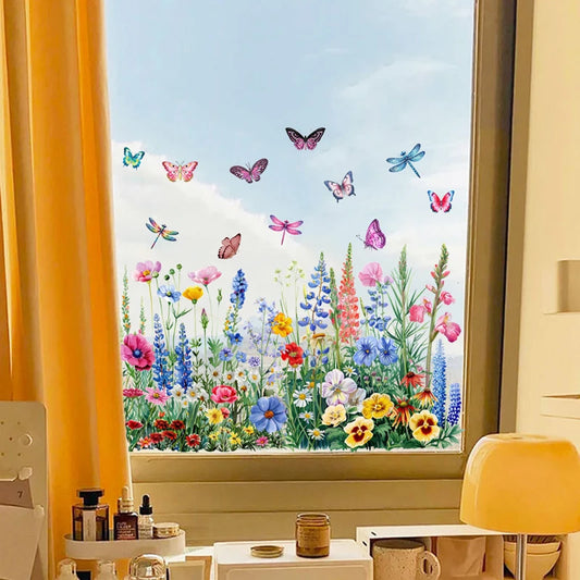 Decorative Flower & Butterfly Art - Privacy Protection Window Film(Self-Adhesive)