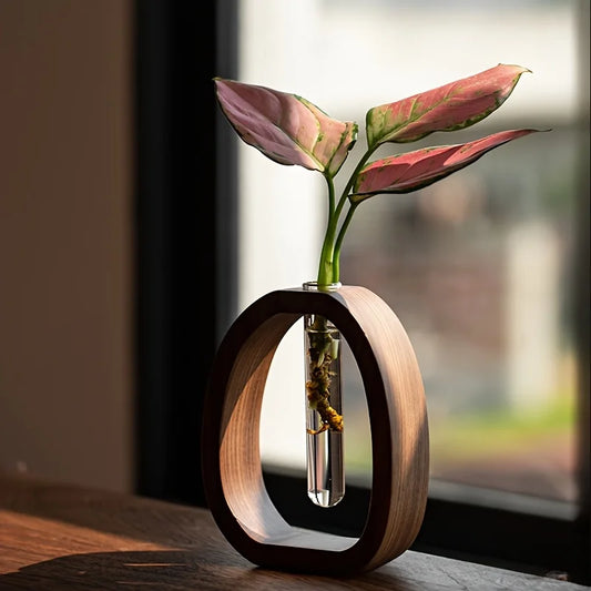 Wood & Glass Flower Insert Vase
